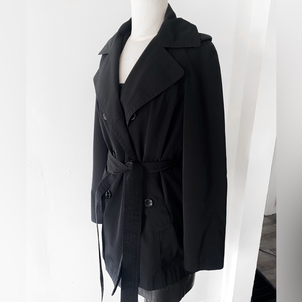 Calvin Klein Black Trench Coat with Sash – Size Small - Picture 4 of 10